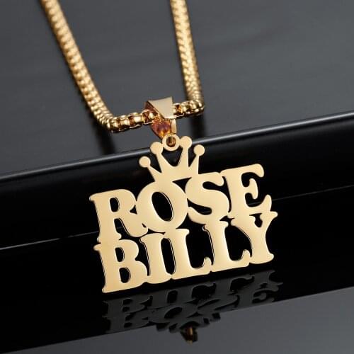 Name Necklaces With Crown For Women Personalized 18K Gold-Plated Stainless Steel Pendant Nameplate Name Chain Jewelry Not Fade