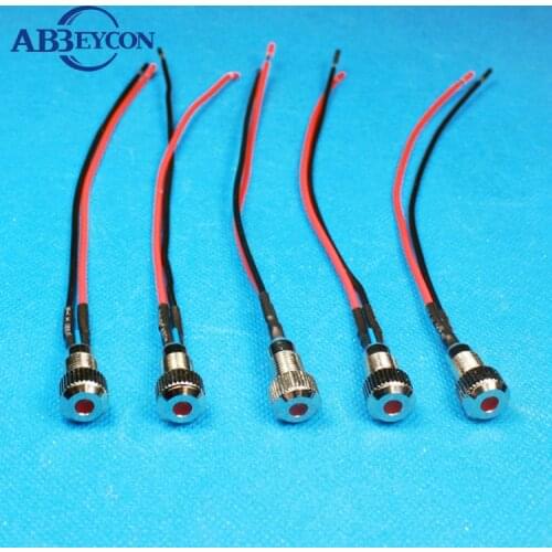 IN63 High quality 8mm led illuminated waterproof metal pilot lamp with 150mm long 22AWG wire soldered 12V indicators