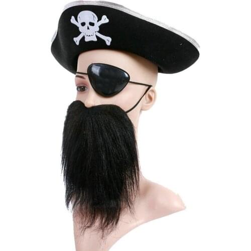 Jonggo 3 pcs/1 Set Halloween Pirate Props Hat Cap Moustache Beard Goggles Eye Mask Festival Decoration #30ph