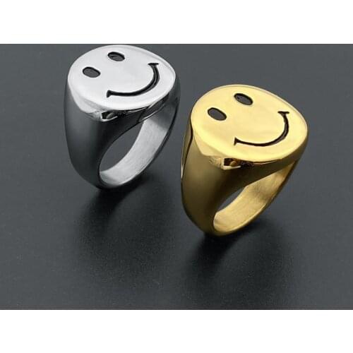 New Ins Hip-hop Punk Smiley Ring Steel Titanium Smile Ring For Women Men Couple Fashion Jewelry Gifts