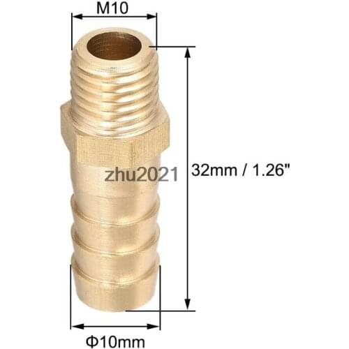 Brass Fitting Connector Metric M10x1.25 Male to Barb Hose ID 10mm 4pcs
