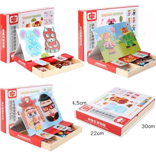 Magnetic Fun Animals /Men Women Dress Up Changes Toys Colorful Wooden Tangram Puzzle Preschool Educational For Children