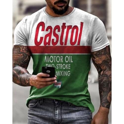 2021 Mens O-neck Top Summer New Castrol Retro Short Sleeve Mens T-shirt 3D Printing Street Letters Harajuku Fashion T-shirt