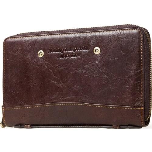 High Quality Leather Mens Bag Multi-function Large-capacity Mens Clutch Bag Travel Passport Bag Cowhide Zipper Wallet