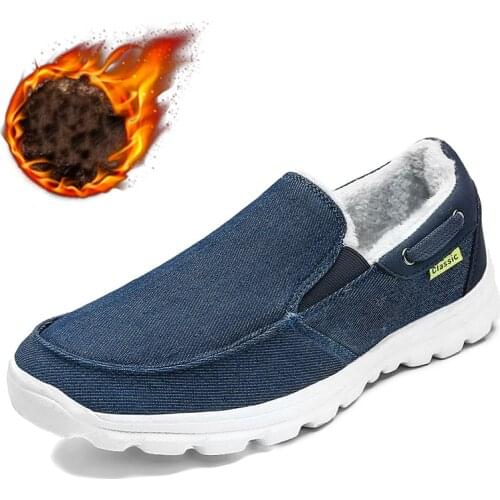 2021 Autumn Winter Men Casual Shoes Plush Classic Man Canvas Loafers Sneakers Big Size 48 Slip On Shoes Men Breathable Footwear