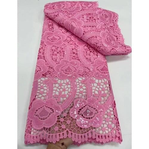 Latest Pink Guipure Cord Lace Fabric High Quality African Water Soluble Mesh Cord Lace Nigerian Sequins Lace For Party Material