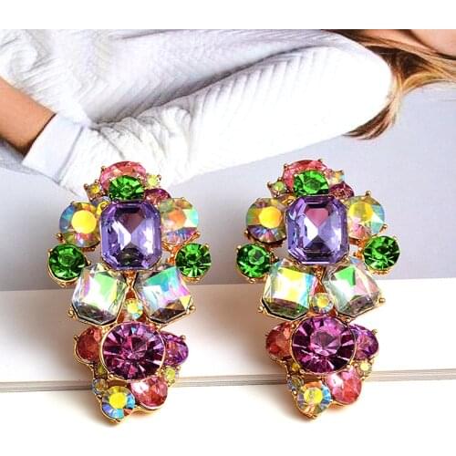 New Hot Purple Crystal Stud Earrings For Women Boho Fashion Rhinestone Jewelry Earrings For Girl Gifts Accessories
