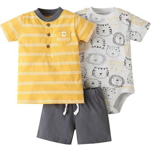 Newborn Baby Boy Clothes Striped T shirt Cartoon Romper Shorts 3Pcs Outfit Baby Boy Casual Clothing Sets vetements bebe garçon