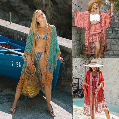 Print Bikini Beach Cover up Tunics for Beach Long Kaftan Bikini Cover up Robe de Plage Sarong Beach Swimsuit cover-up A299