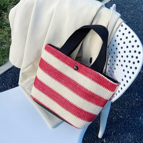 Casual Stripe Straw Bag Women Summer Small Woven Handbag Large Capacity Handmade Beach Bags Rattan Tote Bag Lady Lunch Box Bolsa