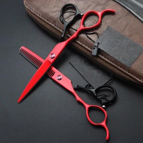 Professional Left hand japan 440c 6 inch cut hair scissors set cutting barber tools makas thinning shears hairdressing scissors