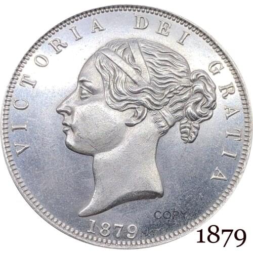 Untied Kingdom 1879 ½ Half Crown Copy Coin Great Britain Victoria Cupronickel Silver Plated Young Head Replica Production Coins