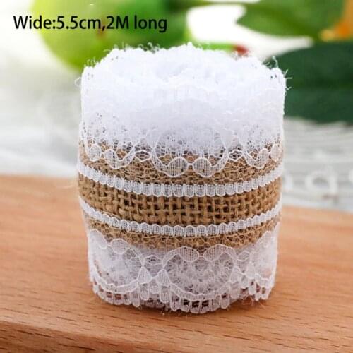 2M/lot Natural Jute Burlap rolls Hessian Lace Ribbon With White Lace Trim Edge Rustic Wedding Centerpieces Vintage Wedding Decor