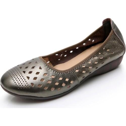 Big Size 35 - 43 Summer Women Shoes Woman Genuine Leather Flat Sandals Casual Breathable Sandals Women Sandals