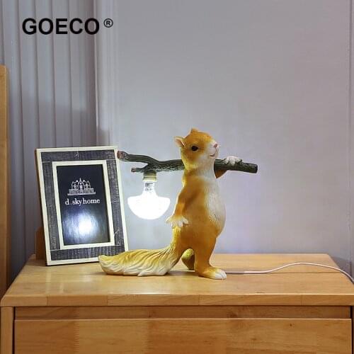 Resin LED Squirrel Table Lamp Desk Light For Kid Room Night Light Bedside Lamp Animal Home Decor Bedroom Childrens Gift