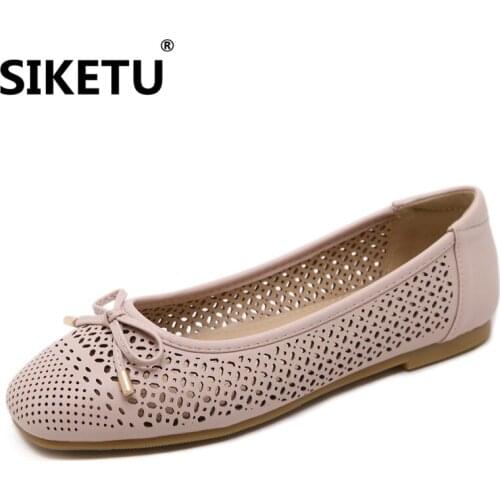 Stylish and comfortable breathable womens flats small square toe butterfly-knot dress PU material large size female flat shoes