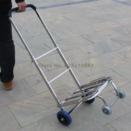 Stainless Steel Trolley, Small Trailer, Luggage Trolley, Telescopic And Foldable Trolley, Four-wheeled Grocery Shopping Cart, On