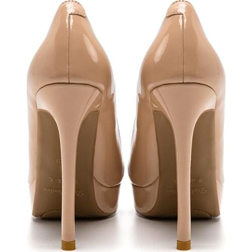 Super 12cm High Heeled Pumps with Platform Nude Black Women Shoes Bright Fashion Stilettos Ladies Daily Varnish Heels Sexy Pump