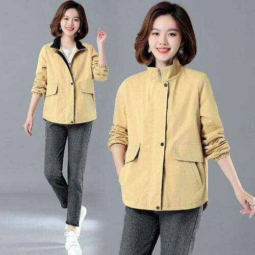 New Autumn Windbreaker Trench Jackt For Women Casual Stand Collar Pocket Zipper Windproof Trench Coat Female Warm Spring Outwear