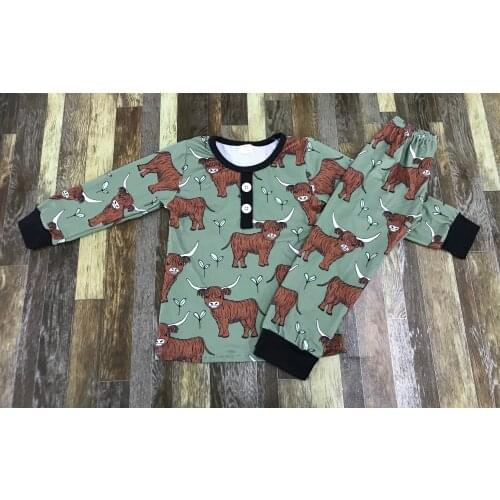 High Quality Cute Baby Fall Cow Print Outfits Kids Pajamas Clothing Set