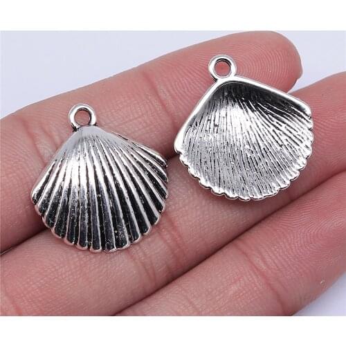 WYSIWYG 4pcs 25x24mm 2 Colors Antique Silver Color Antique Bronze Plated Shell Pendant Charm Cowrie Shells Pendant Shell Charm