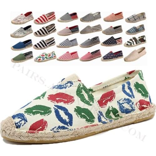 Women Flats 2019 Women Breathable Loafers Striped Women Canvas Shoes Simple Convenient Striped Loafers Made of Manual Linen