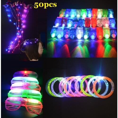 Glow in the Dark Party ,10 Glow Bracelet ,4 Glasses,6 Led Hair Styling Tools ,30 Finger Lights Christmas Halloween