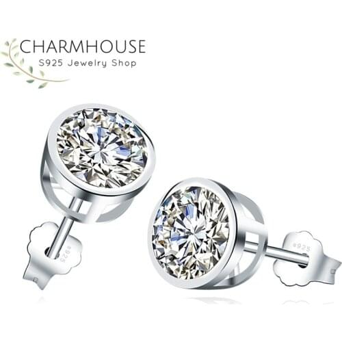 Pure Silver 925 Earrings for Women 10mm Zirconia Stud Earing Brincos Femme Oorbellen Wedding Party Jewelry Accesories Bijoux