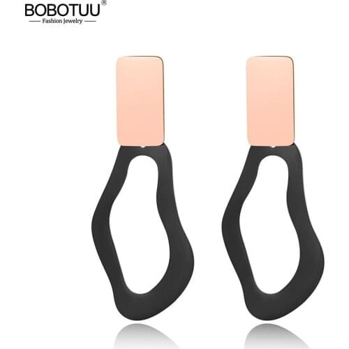 BOBOTUU Trendy Stainless Steel Ear Shape Stud Earrings For Women Girls Black/Rose Gold Ear Jewelry For Anniversary Gift BE19070