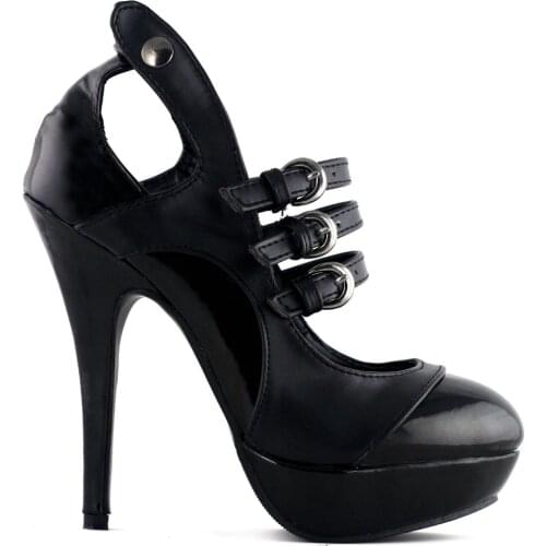 LF30464 Ladies Fab Black 3 Buckles Cut-out Platform EVE Stilletto High Heels