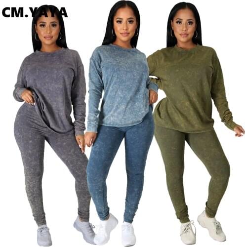 CM.YAYA Snowflake Active Womens Set Crewneck Sweatshirt Jogger Pant Set Sporty Tracksuit Fitness Two Piece Matching Set Outfits