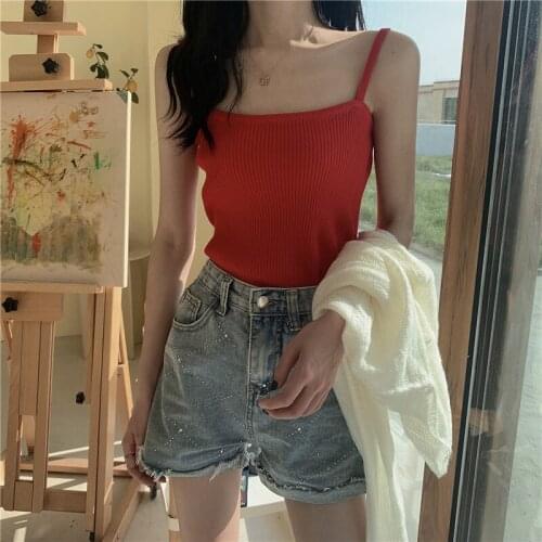 Female Clothing Off Shoulder Knitted Summer Women Sexy Solid Slim Short Casual Vest Female Sleeveless Crop Tank Tops