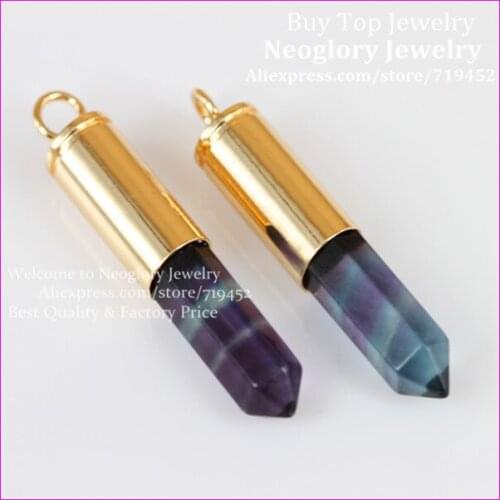 10pcs Nature Gems Crystal Quartz Point Bullet Pendant Hexagon Fluorite Druzy Glass Pendant metal Plated Casing Pendant