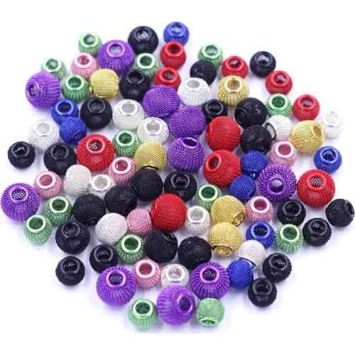 10Pcs Spacer Beads Mesh Net Big Hole Round Ball Alloy For European Charm Bracelets Jewerlry DIY Supplies