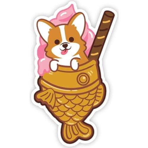 A0137# 13 cm/17 cm Self-adhesive Decal Corgi Icecream Car Sticker Waterproof Auto Decors on Bumper Rear Window Laptop