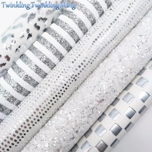 WHITE Chunky Glitter Canvas Sheet, 8"x11" Glitter Sheets, Leopard Dots Faux Leather Sheet for Hair Bow & Earring Fabric XM049