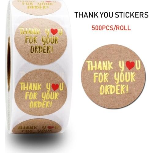 For 500Pcs/roll Thank You Kraft Stickers with Round Labels Sticker For Small Shop Handmade Sticker Seal Labels Scrapbooking