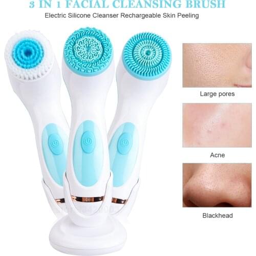 3 In 1 Electric Facial Cleansing Brush Sonic Rotating Cleansing Brush Galvanic Face Spa System Deeply Clean and Remove Blackhead