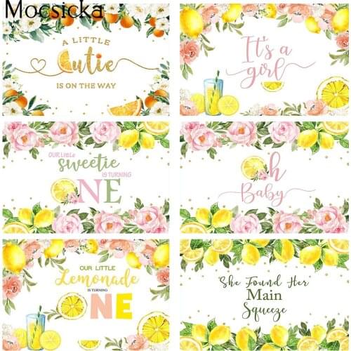 A Little Cutie is On The Way Baby Shower Backdrop Citrus Orange Gender Reveal Background Greenery Orange Floral Girls Newborn