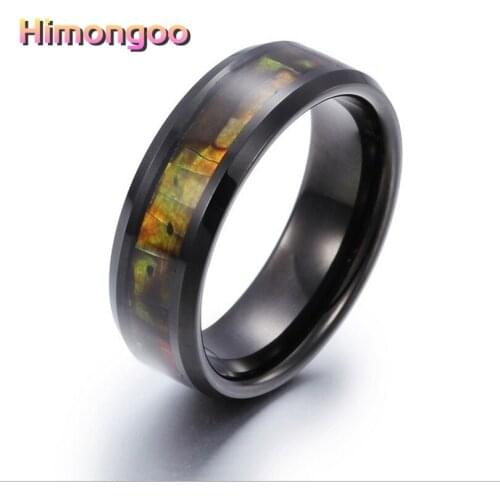 HIMONGOO 8MM Black Mens Tungten Carbide Ring Camouflage Stone Pattern Engagement Wedding Band Size 7-12