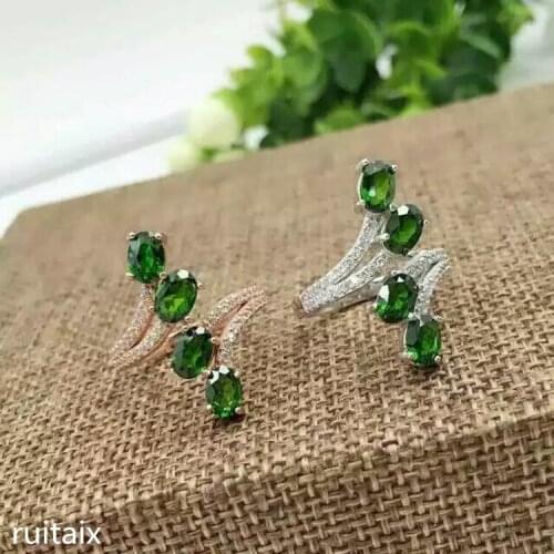 KJJEAXCMY fine jewelry 925 Pure silver natural diophanous stone female ring inlay decoration curve tassel plant