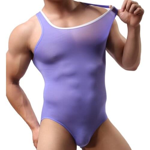 Sexy Mens Jumpsuits Erotic Ultra-thin Transparent Penis Pouch Bodysuits Wrestling Singlet Gay Undershirts Body Shaper Underwear