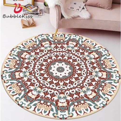 Bubble Kiss Round Carpet Red Green Geometric Pattern Rug American Light Luxury Style Home Living Room Bedroom Non-Slip Area Rugs