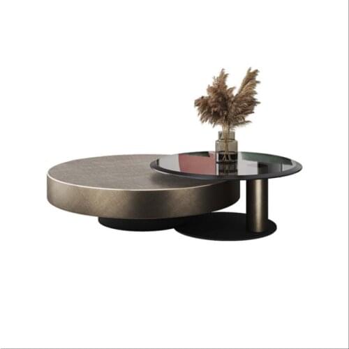 Round coffee table Small stainless steel post-modern minimalist round tempered glass coffee table for home living room