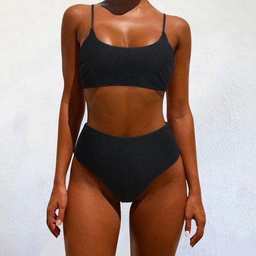 Swimsuit Women 2021 High Waist Bikini Push Up Special Fabric Swimwear Sexy Summer Swimming Suit Iron Buckle Biquini Bathing Suit