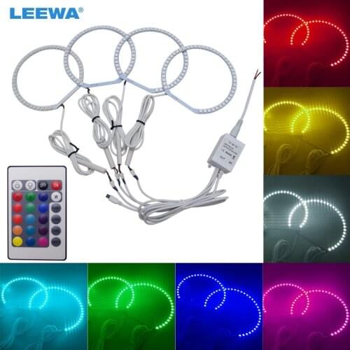 LEEWA 4X127.5mm Car RGB 5050SMD Flash LED Angel Eyes Halo Rings Daytime Running Light For BMW E39 OEM (01-03) Headlight #CA3398