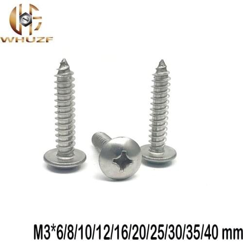 M3*6/8/10/12/16/20/25/30/35/40 mm 304 stainless steel self-tapping screws big mushroom flat head wood bolt