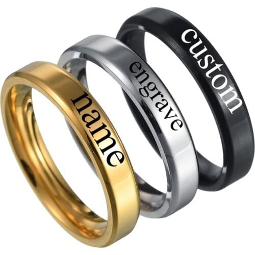 Fashion Personalized Ring For Lover Stainless Steel Simple Smooth Engraved Name Ring Wedding Gift