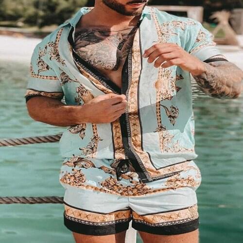 2021 Summer Hawaii Trend Printing Sets Men Hawaii Shorts Shirt Clothing Casual Lapel Collar Floral Shirt Beach Short Sleeve Suit