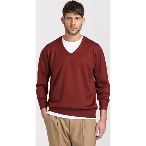 Hateko Men Regular Fit 30% Wool V-neck Sweater Classic Style Plain Color Knitwear Lightweight Pullover Big Size Options